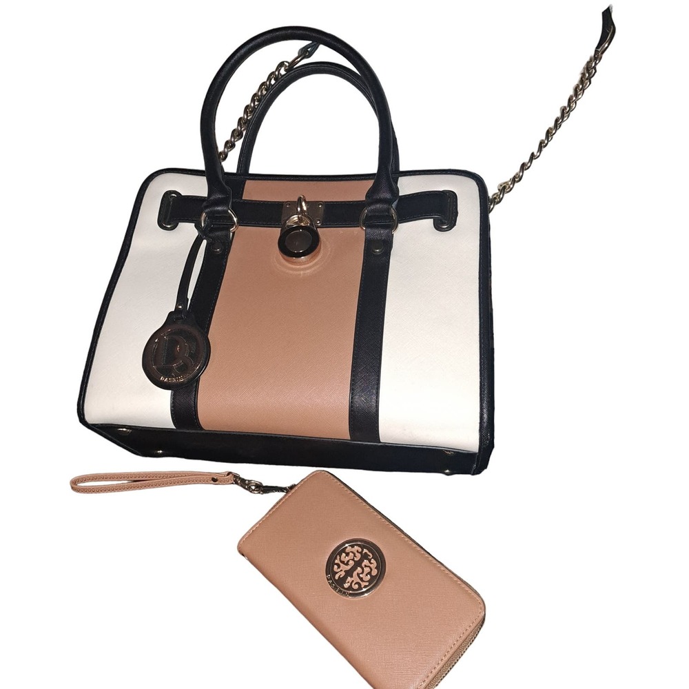 NEW Dasein Large Cream-tan-Black with Gold Accents Purse & matching Wallet